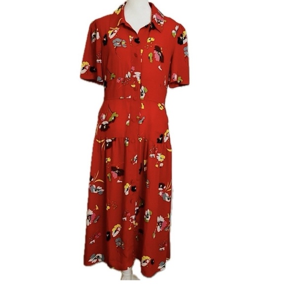 CAbi Red Floral Button-Up Midi Dress - Size L - Picture 1 of 7